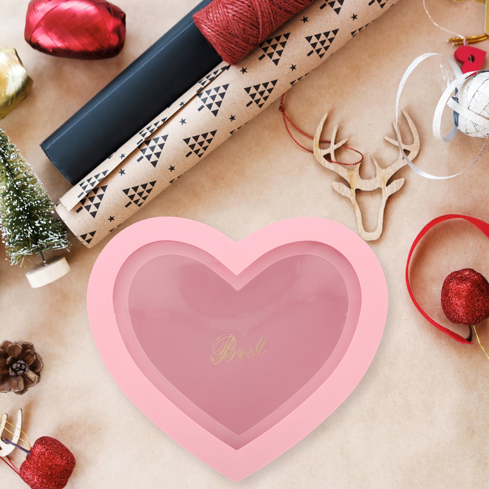 TOYANDONA Geschenkboxen Blumenverpackung 2 Stück Herzförmige mit Fenster Stabile Basis Rosa Kunststoff und Pvc für Valentinstag und Besondere Anlässe