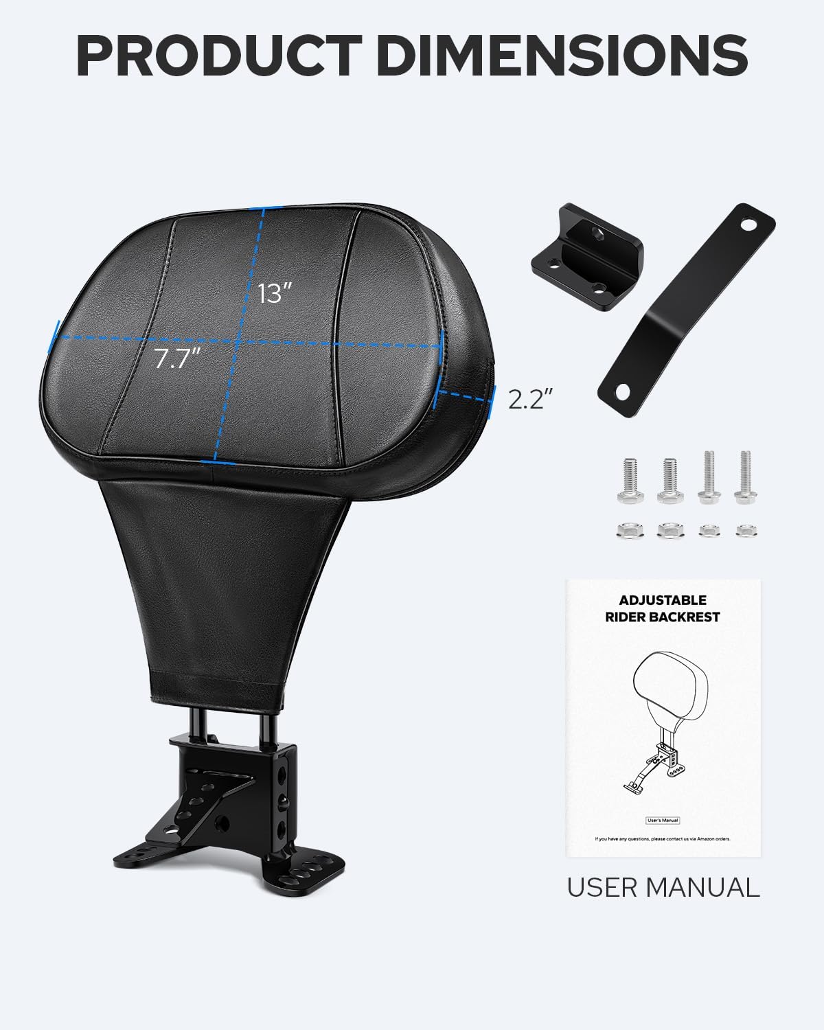 Benlari Driver Rider Backrest, Adjustable Detachable Rider Driver Backrest Fit for Harley Davidson Touring Road Glide Street Glide Electra Glide Road King 1988-2024 (Black)