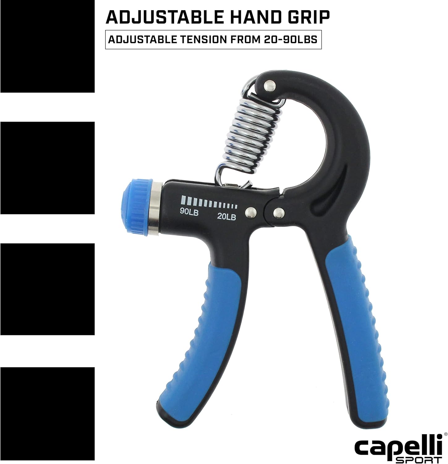 Capelli Sport Hand Grips, Adjustable Finger Exerciser with Ergonomic Handles, 20-90 lbs, Blue/Black : Sports & Outdoors