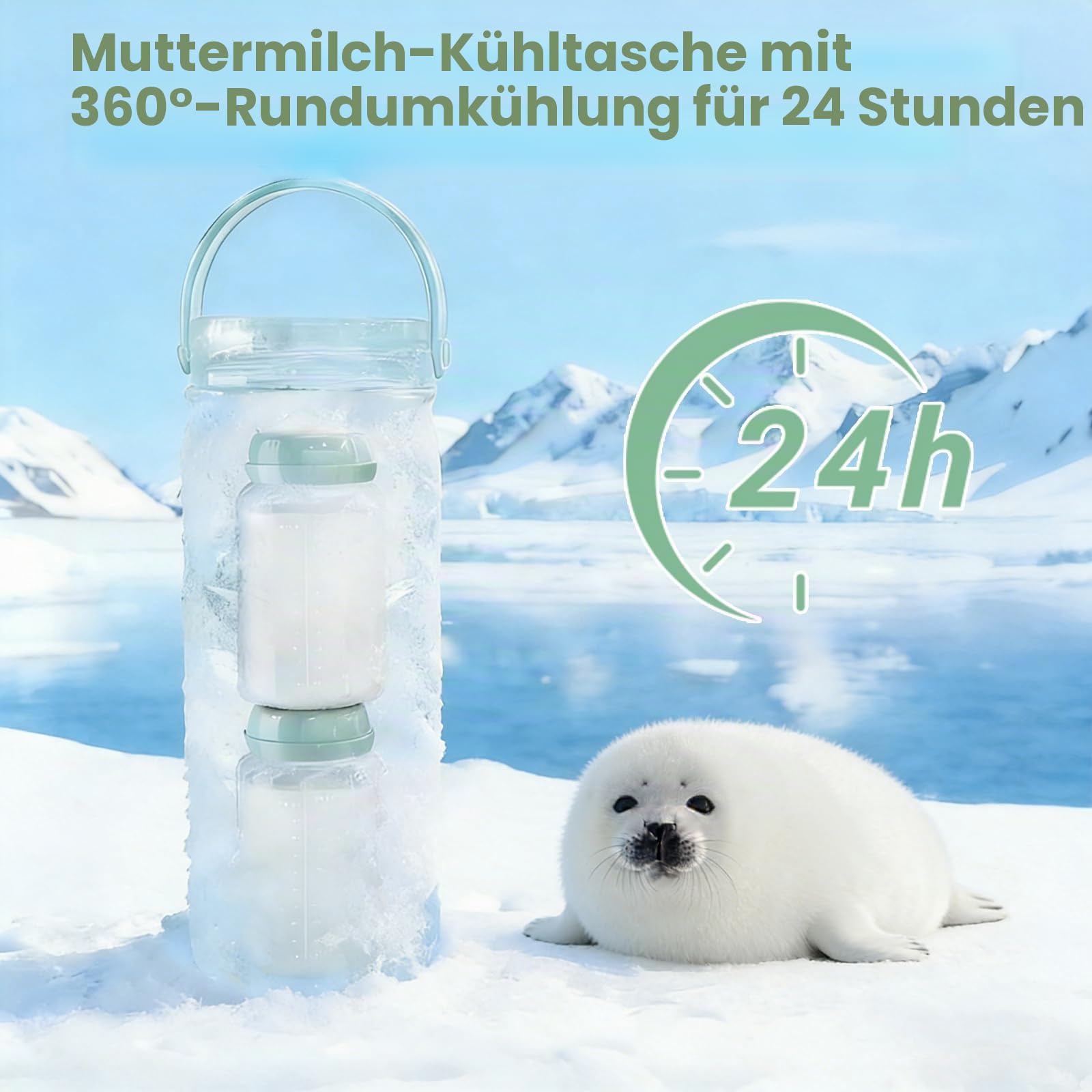 Tragbarer Muttermilchkühler für draußen, 600ml Kapazität Großer, 360°- langzeitige Gesamtkühlung, Reise-Muttermilchkühler, 2 Babyflaschen zur Aufbewahrung von Muttermilch, Stillutensilien