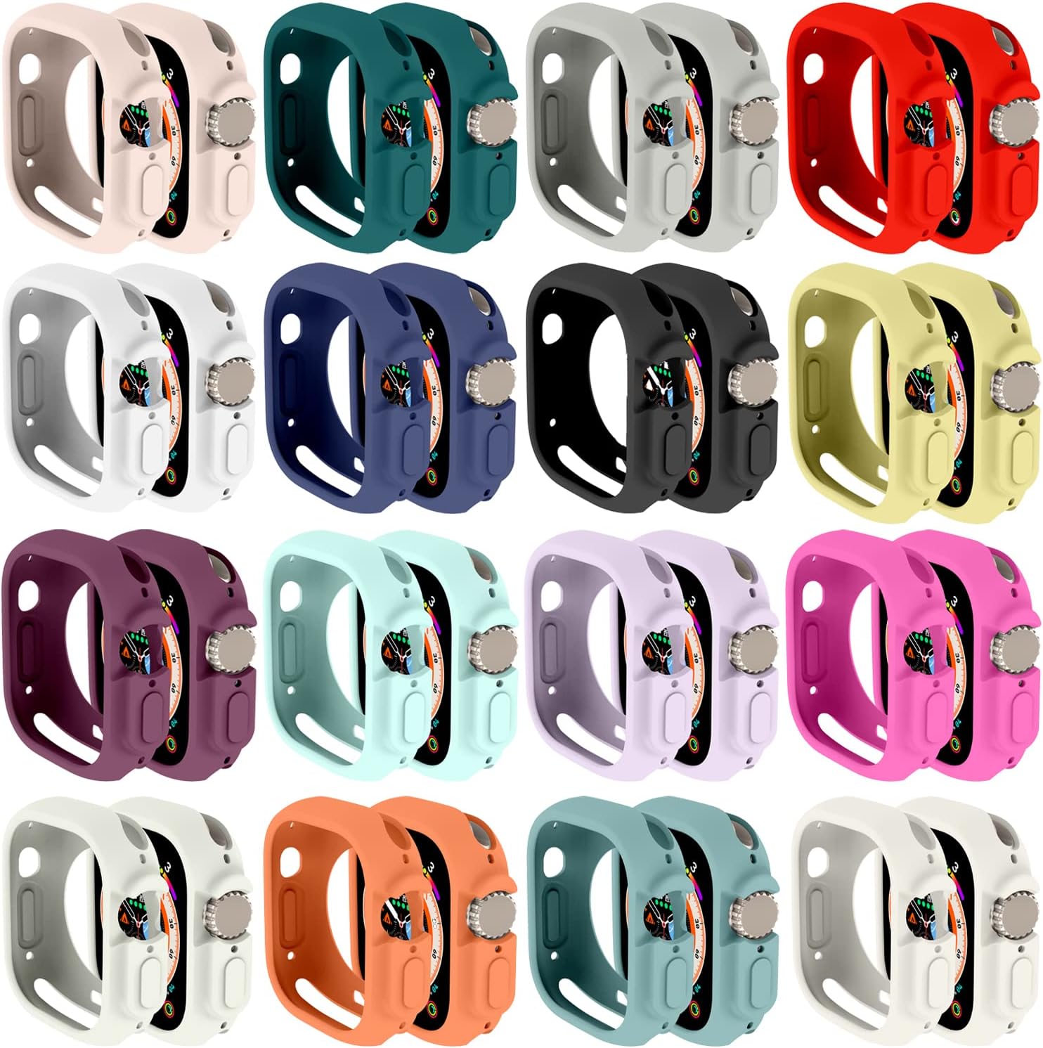 Compatible for Apple Watch Ultra 3/2/1 49mm Case All-Round Shockproof TPU Silicone Protective Cover Bumper Shock-Absorbing Scratch-Resistant Case for Women Men (16Pack)
