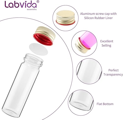 Miniatura 5 de Viales de vidrio transparente de 0.8 fl oz con tapones de plástico, paquete de 20 viales de vidrio con tapas de rosca, pequeños viales de