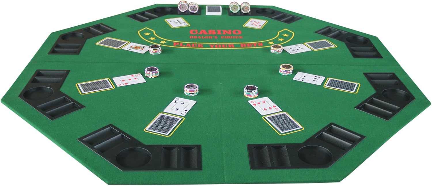 Foldable Poker Table Top 48 inches for 8 Players Texas Holdem Games Octagon Folding Tabletop Layout Casino Game Mat, Green