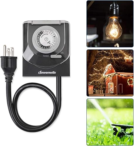 Miniatura 5 de DEWENWILS - Temporizador de luz mecánica de 24 horas con cable de 2 pies de largo, temporizador eléctrico impermeable con toma de tierra,