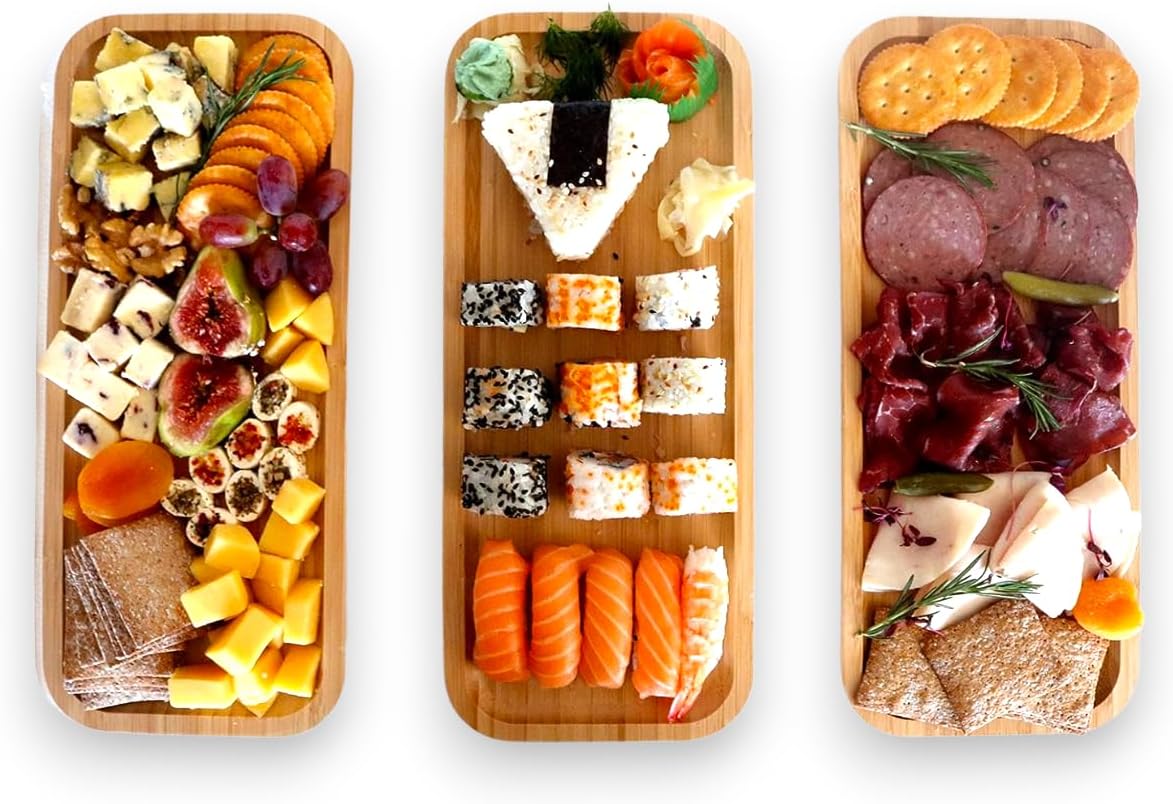 Cheese Board Set - 3 Rectangular Trays - Ideal for Guest Food Servings such as Cheese Boards, Deserts, Sushi & other Appetizers
