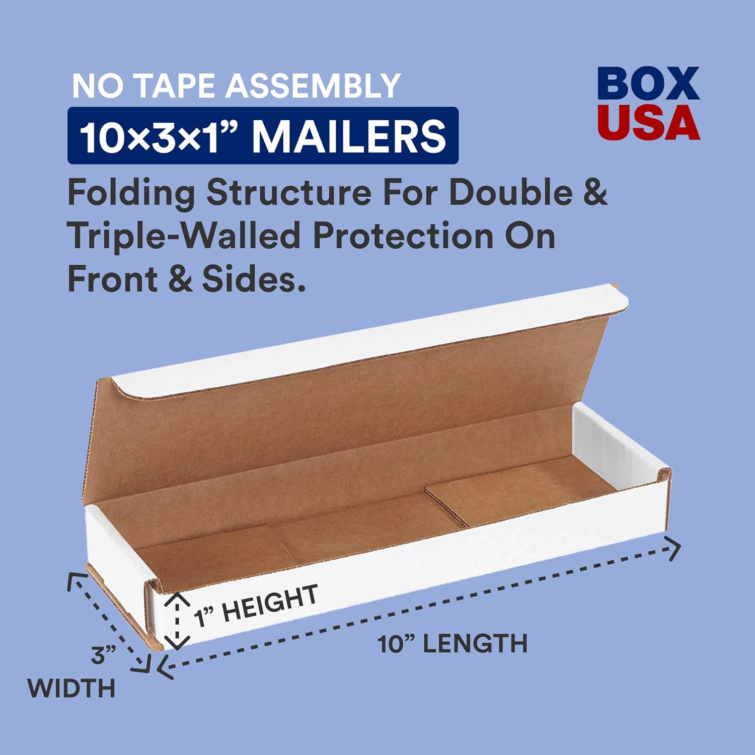 BOX USA Small Shipping Boxes 10"L x 3"W x 1"H, 50-Pack | Foldable Corrugated Cardboard Crush-Proof Box for Shipping, Packing, Moving and Storage 10x3x1