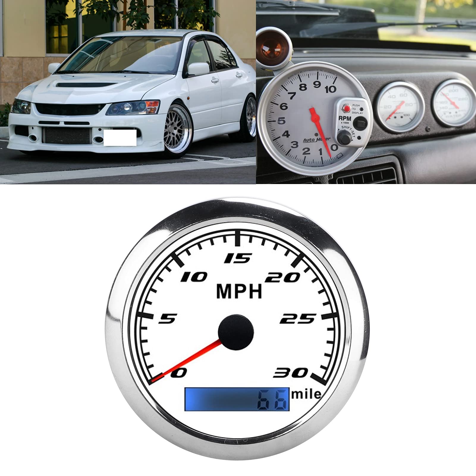 Km/h Universal 30MPH Speed Gauge IP67 Waterproof With Red Backlight For ...