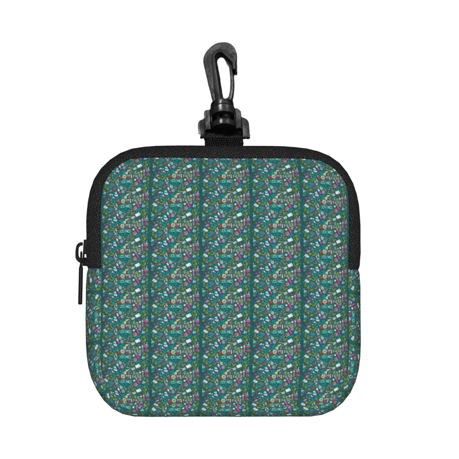 Cartoon Science Theme Print Square Storage Bag Travel Toiletry Cosmetic Organizer Pouch Lightweight Reusable