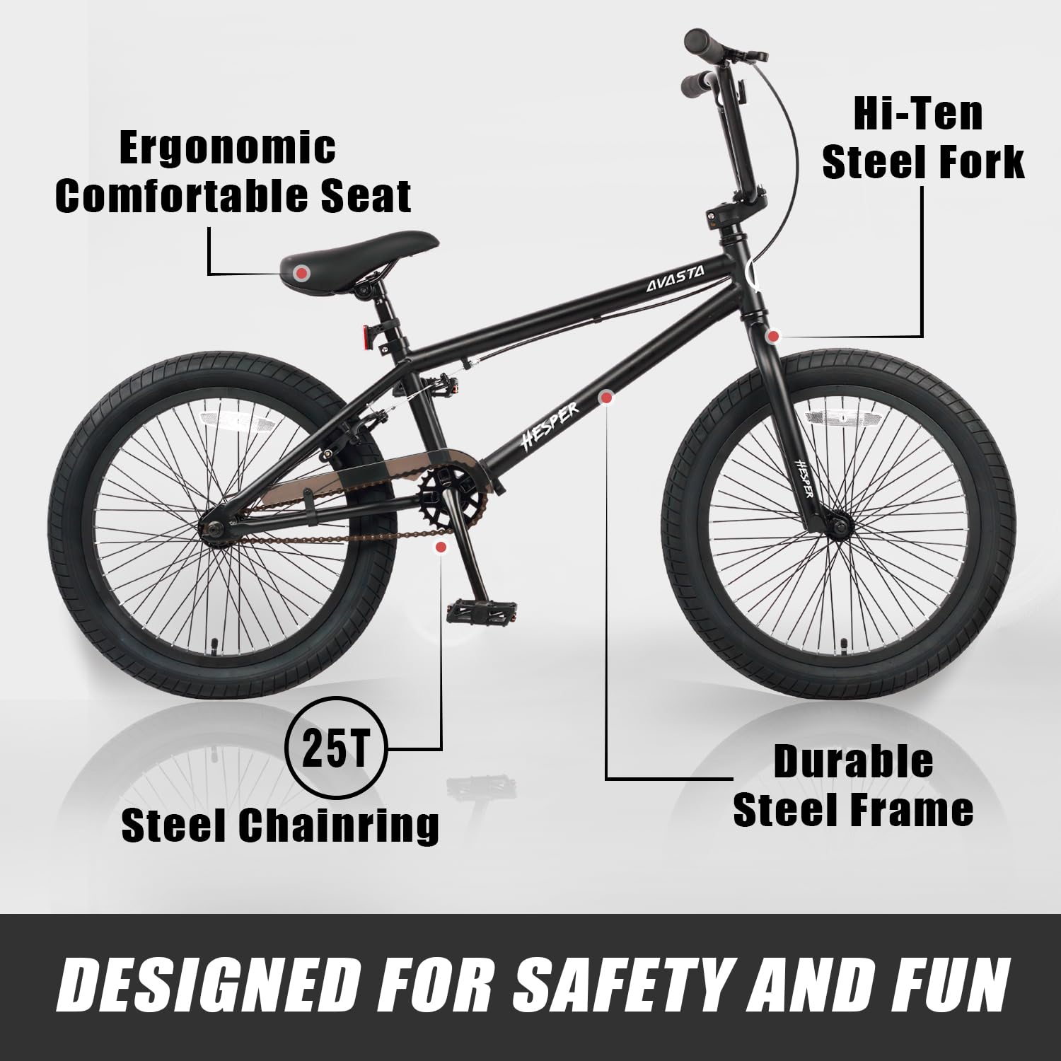 AVASTA Hesper 20 Zoll Kinderfahrrad Freestyle BMX Fahrräder für 6-14 Jahre alte Jungen und Anfänger, Schwarz