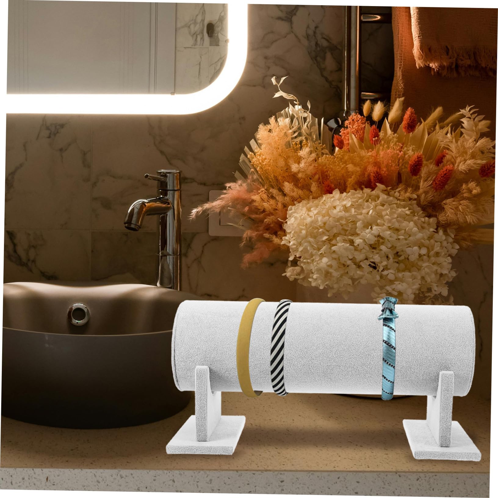 PLAFOPE Haarreif Display Ständer PVC Organizer mit Velours Oberfläche Praktischer Stirnband Halter für Haarbänder und Schmuck Langlebig und Elegant für Laden und Zuhause