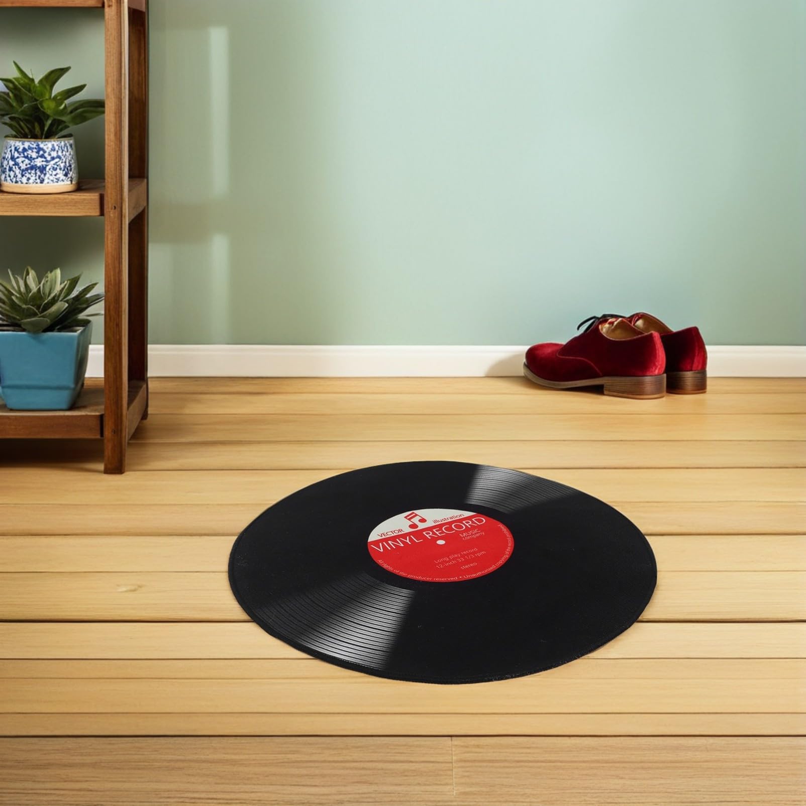 Angoily Schallplatten-Teppich: 60 cm breiter, Rutschfester und fleckenabweisender Teppich – Ästhetischer Schallplatten- für Wohnzimmer, Schlafzimmer und Küche – Pflegeleichte, Trendige runde
