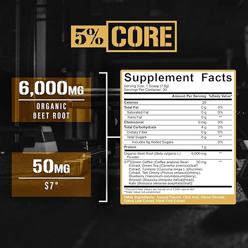 Miniatura 3 de 5% Nutrition Raíz de remolacha orgánica | Polvo de raíz de remolacha de óxido nítrico aditivo preentrenamiento | Extracto de 6000 mg | Vegano y Keto