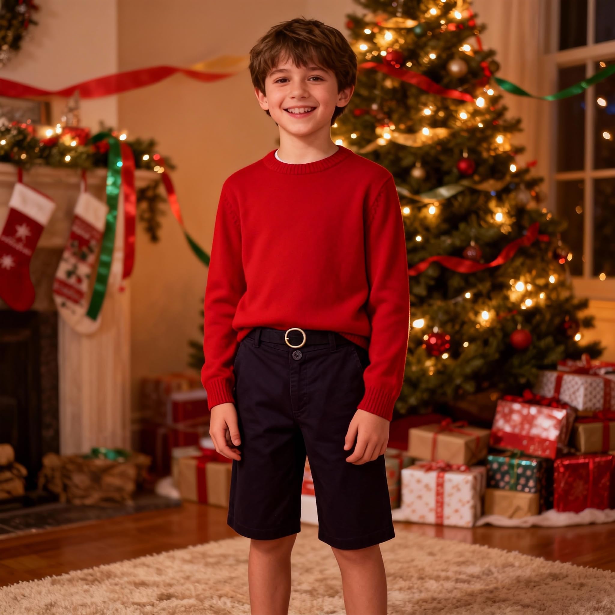 Bienzoe Garçon Scolaires Coton Bermudes Shorts