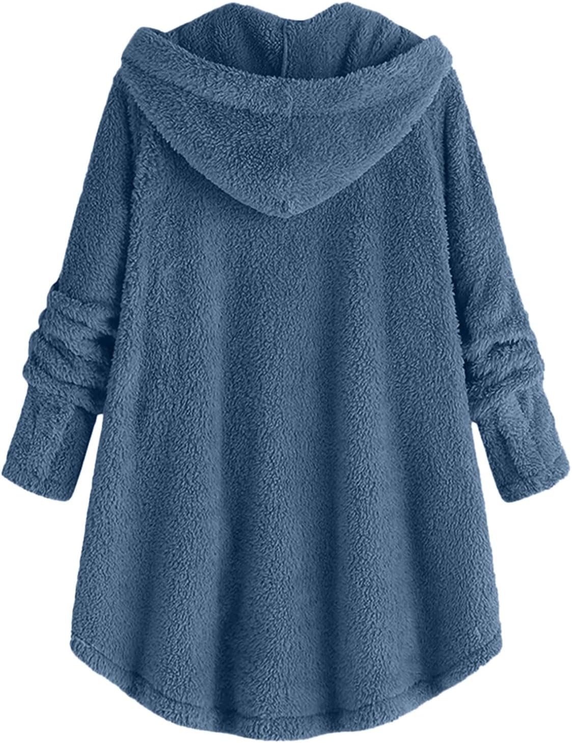 Fuzzy Fleece Jacket for Women Lightweight Cozy Button Hooded Shirts Womens Winter Coats Causal Plus Size Bed Jackets - Image 4