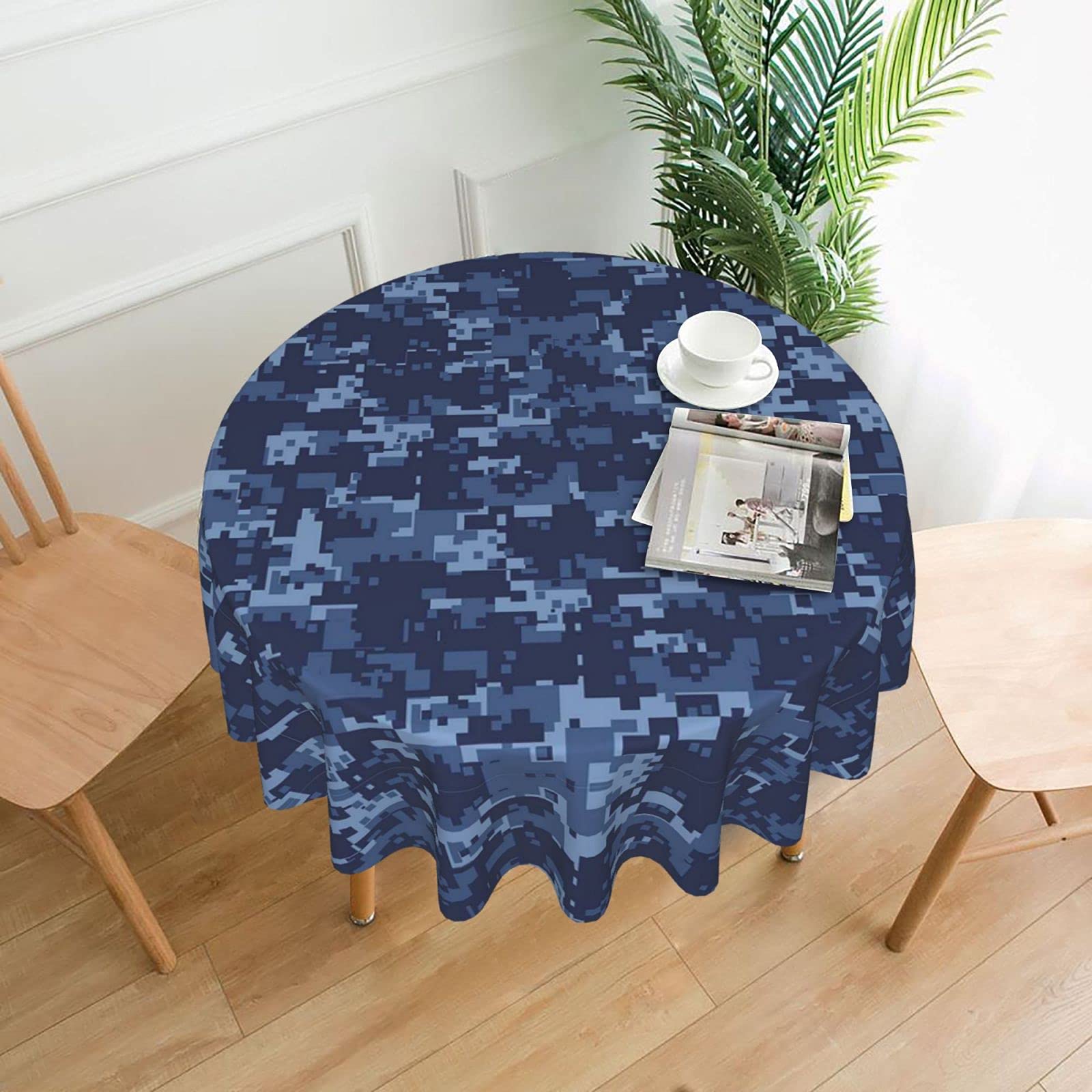 Lawenp Blue Camouflage Pattern Decorative Round Table Cloths - 60 Inches in Diameter for Buffet Tables, Parties, Holiday Dinners.