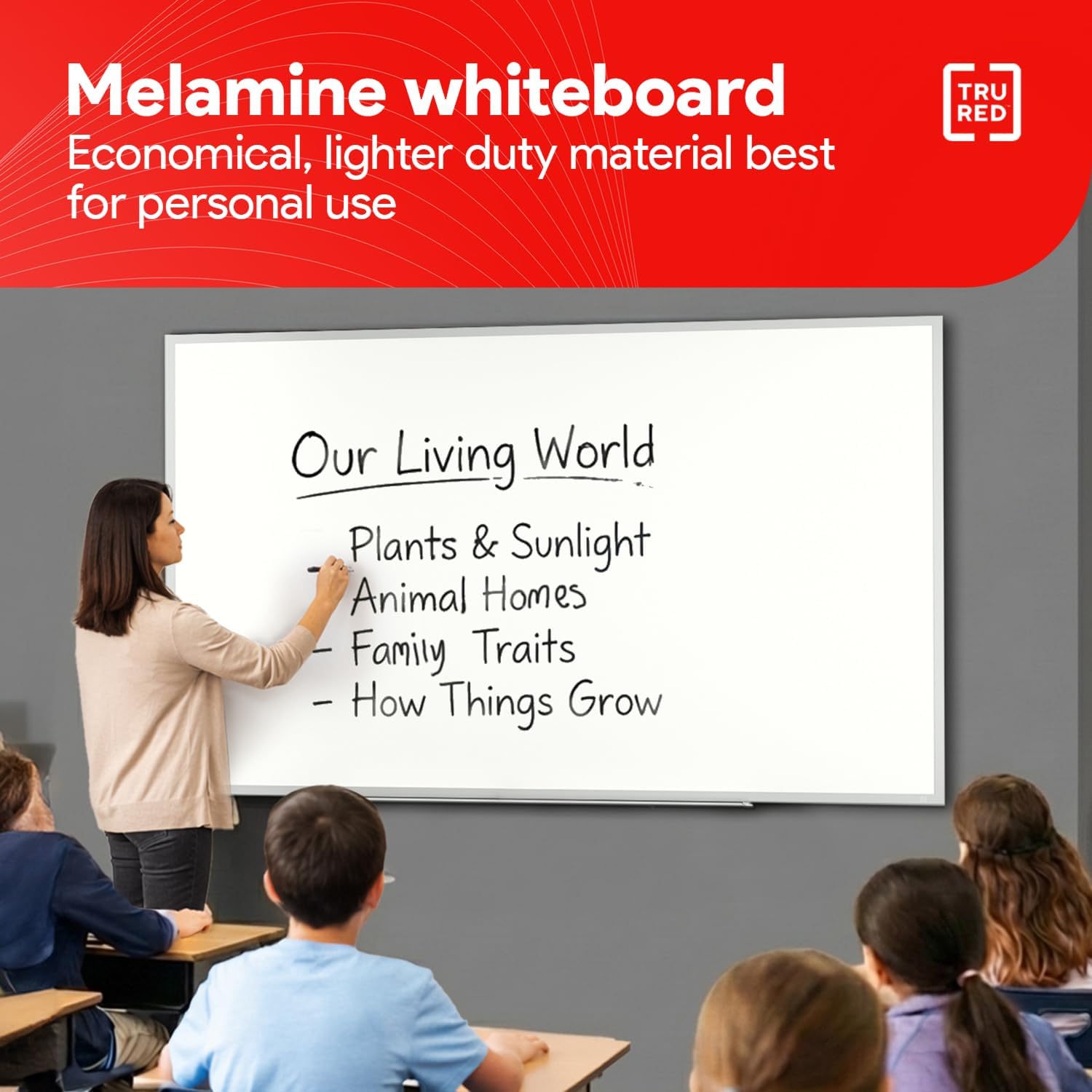 TRU RED Melamine Whiteboard | Dry Erase Board for Wall, White Board with Gray Aluminum Frame, 5 ft x 3 ft