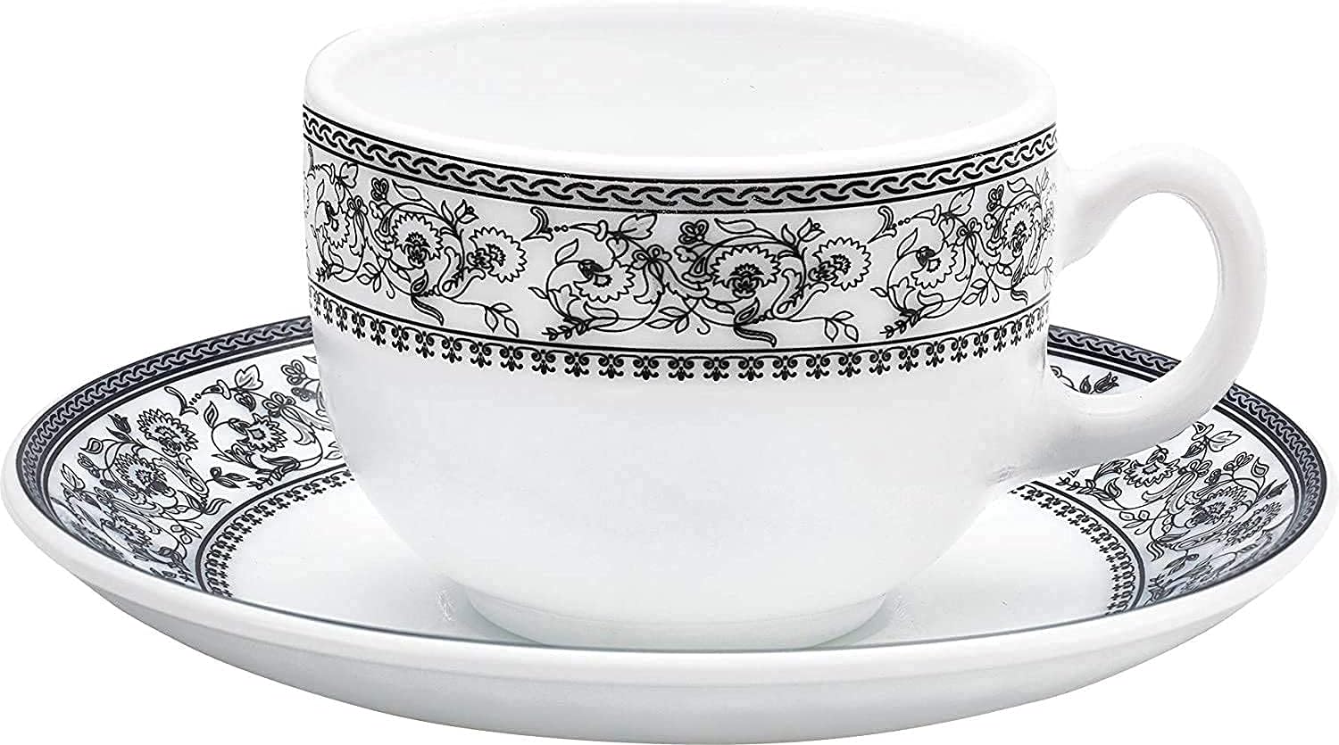 Home-Cart Vintage Porcelain Serving Opal Ware Glass Cup Saucer Set for Home Office (6+6), (Persian)