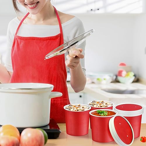 Miniatura 6 de Irenare Vasos de papel de sopa desechables de Navidad de 12 onzas con tapas ventiladas, tazones de sopa caliente con tapas, recipientes de papel