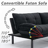 Vista 6 de Sofá cama tipo futón de terciopelo moderno de 70 pulgadas, sofá cama convertible con respaldos ajustables y reposabrazos plegables para sala