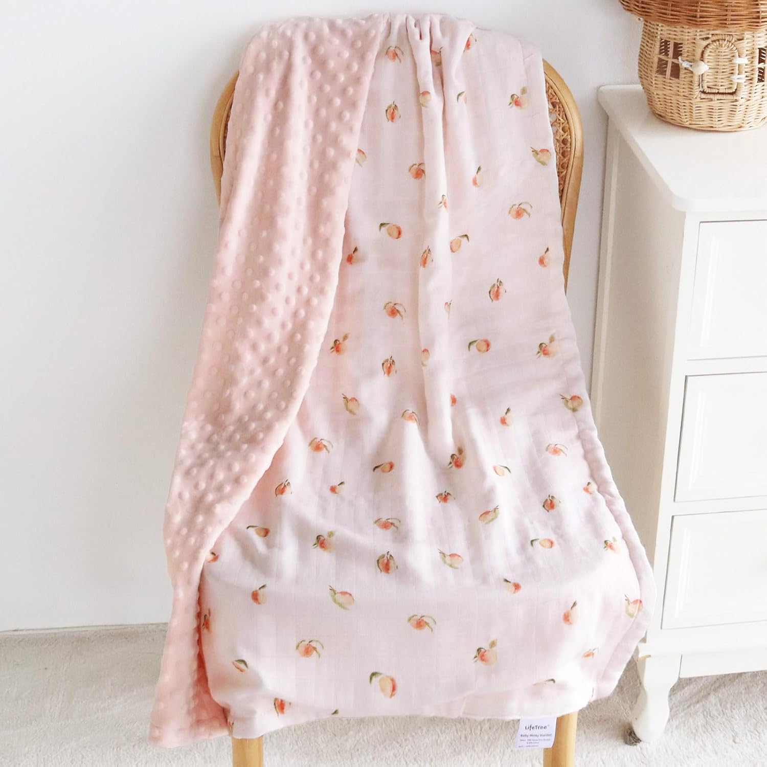 LifeTree Baby Blankets for Boys Girls, Soft Double Layer Swaddle Blankets, Muslin Front and Dotted Fleece Backing Receiving Bed Throw Blanket for Newborn Unisex, 31X40 Inches, Peach