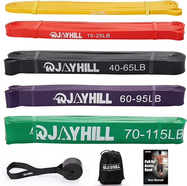 JOYHILL Resistance Bands, 5 Different levels Pull Up Assist Bands Set, Durable Latex Workout Exercise Bands for Powerlifting, Muscle Toning, CrossFit, Yoga, Stretch Mobility, Strength Training