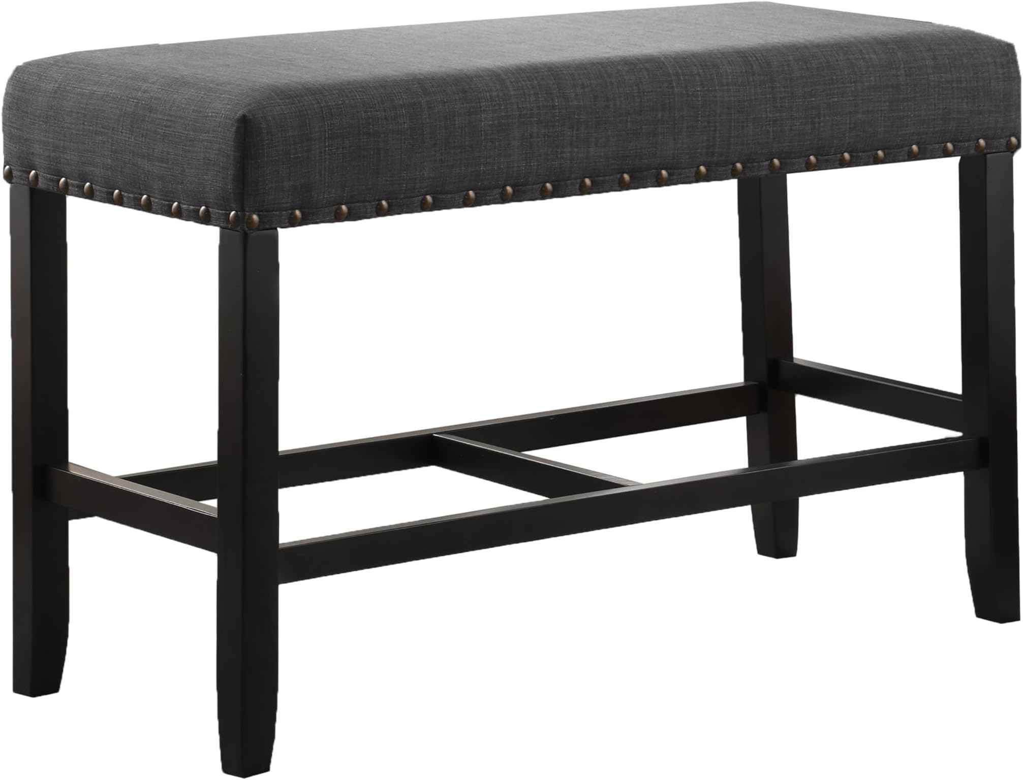 Roundhill Furniture Biony Fabric Counter Height Dining Bench with Nailhead Trim, Grey