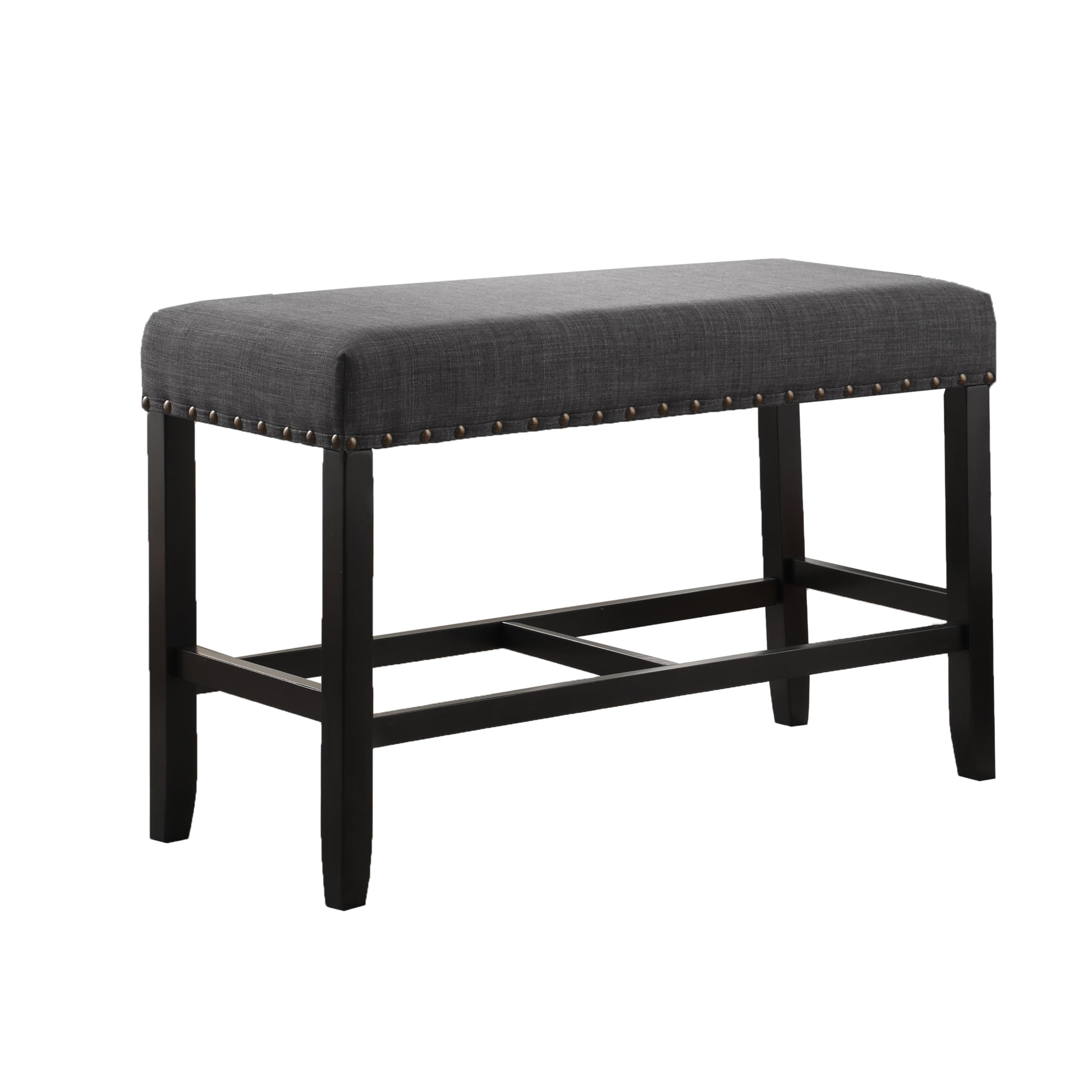 Roundhill Furniture Biony Fabric Counter Height Dining Bench with Nailhead Trim, Grey