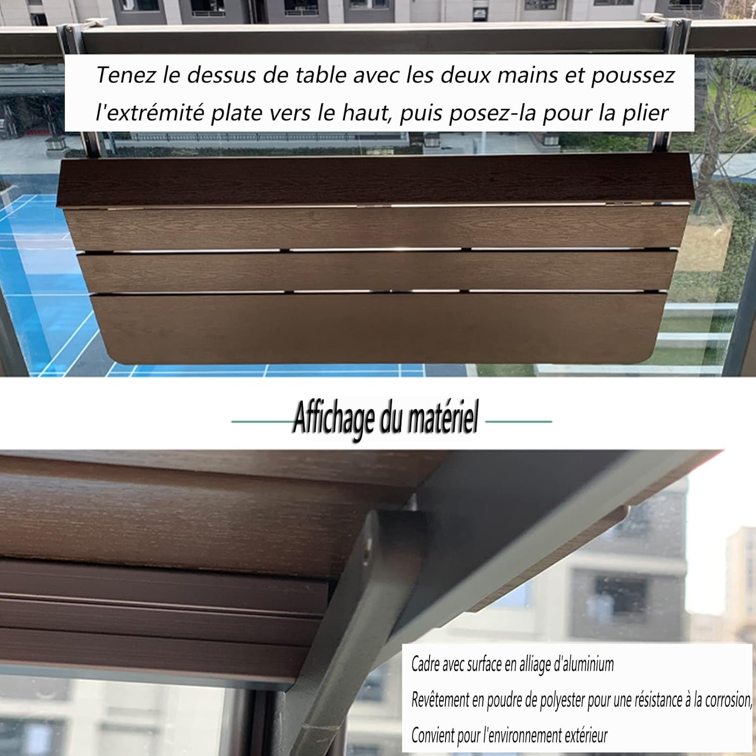 Balcony Bar Table, Bar Table for Balcony Railings, Folding Outdoor Table, Adjustable Hanging Terrace Table for Patio, Garden/Garden Table/120