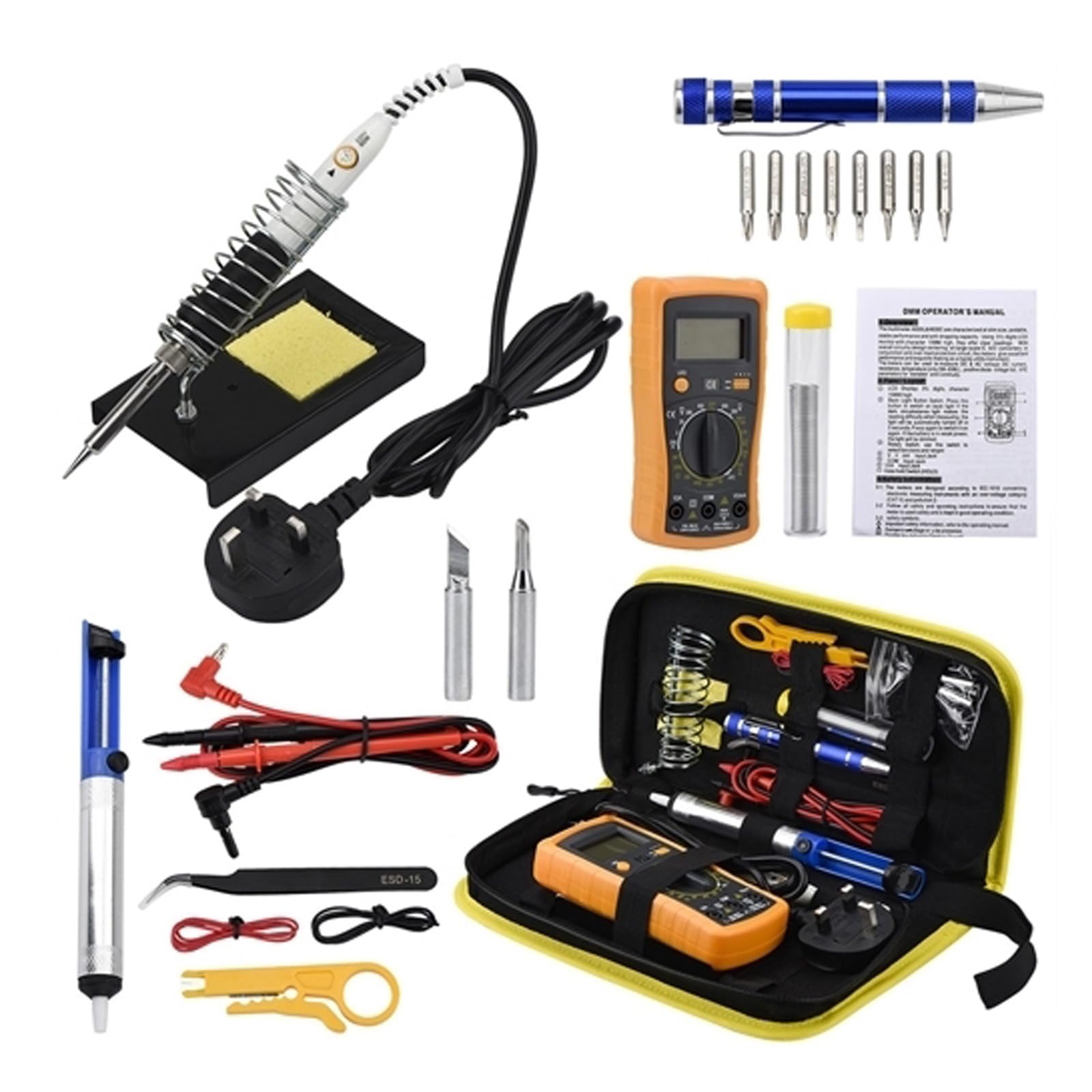 60W Soldering Iron Kit with Multimeter,2PCS Tips Thermostatic Soldering Iron Kit 110V Internal Heat Soldering Iron Kit