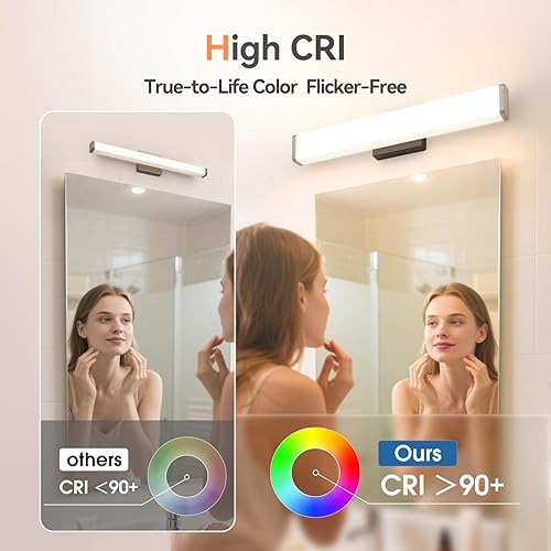 Miniatura 6 de Amico Lámpara de tocador de baño de 16 pulgadas, regulable, 5CCT, luces LED de tocador para baño, modernas luces de pared negras, certificado ETL