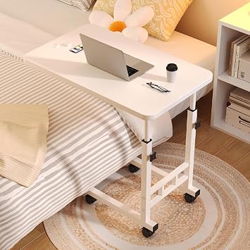 Adjustable Height Overbed Table with Wheels, Hospital Grade Bedside Table