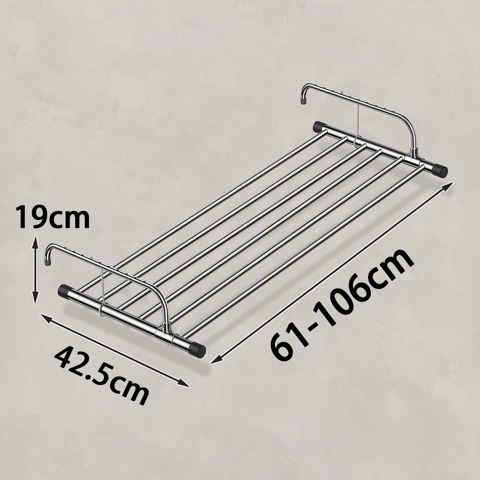 HJXGQJM Wäschetrockner Balkon Heizkörpertrockner Klappbar Hängetrockner Balkonwäschetrockner Ausziehbar Wäscheständer Wandmontage Heizkörper Edelstahl Trockenständer(Grey,60-106cm)