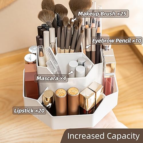Miniatura 3 de Organizador de brochas de maquillaje con rotación de 360° con 9 ranuras, organizadores de maquillaje para encimera, organización de maquillaje y