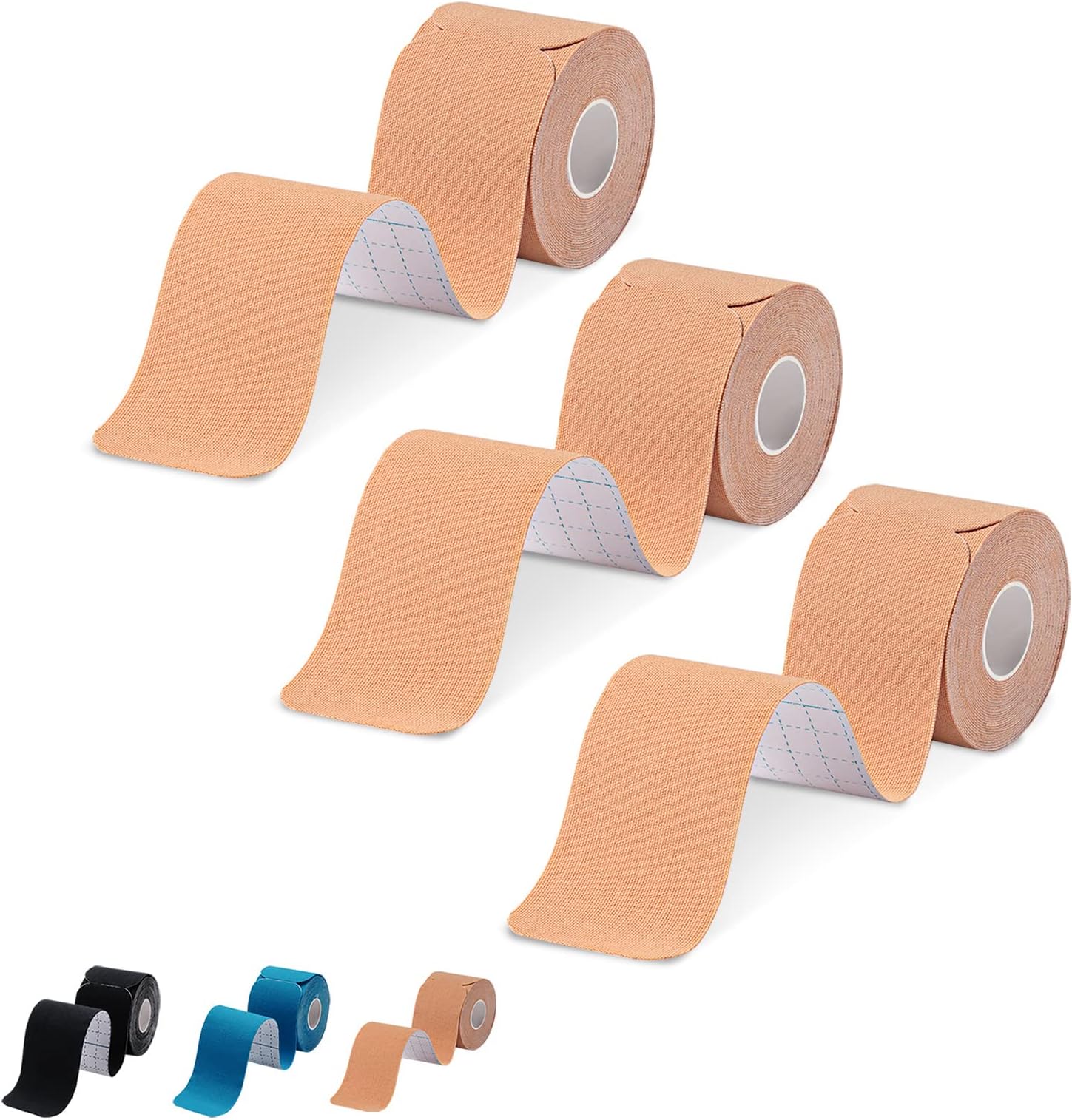 Kinesiology Tape Precut 3 Rolls, Athletic Sports Tape for Muscle Joints Support, 60 Strips for Knee Ankle Shoulder Wrist Plantar Fasciitis, Latex Free and Water Resistant, Beige