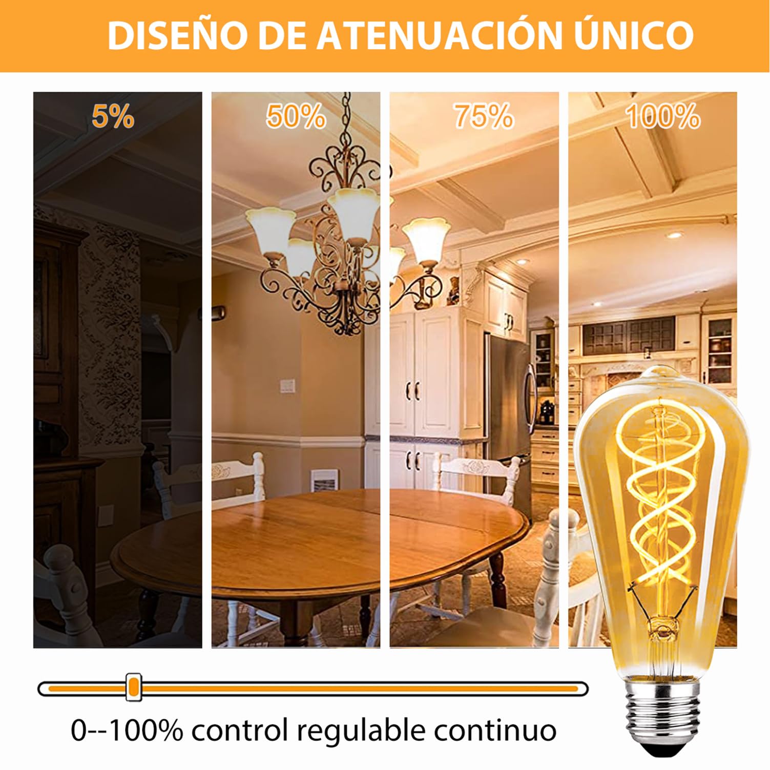 Bombilla Edison Vintage E27, E27 LED Vintage Regulable 4W Retro Lámpara LED Blanco Cálido 2700K Bombilla E27 Vintage Ideal para Nostalgia e Iluminación Retro en el Hogar Cafe Bar - 6 Piezas（ST64 SLX）