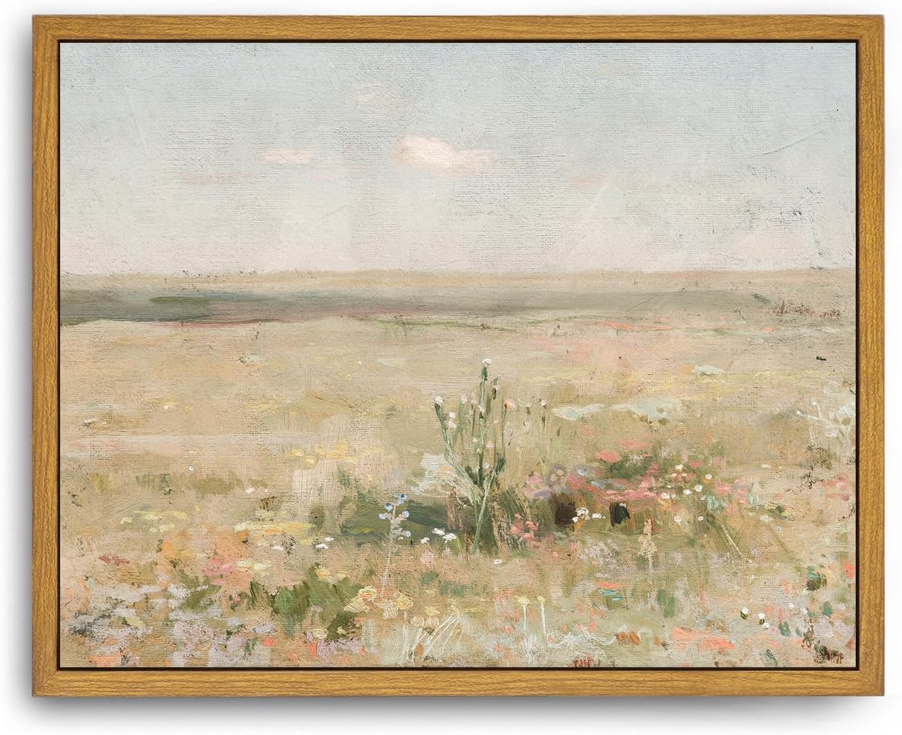 Roslynity Framed Canvas Wall Art Vintage Print Oil Paintings Meadow Landscape Summer Country Soft Green Pastel Retro Aesthetic Artwork for Home Living Room Bathroom Nursery Wall Decor (8"x10")