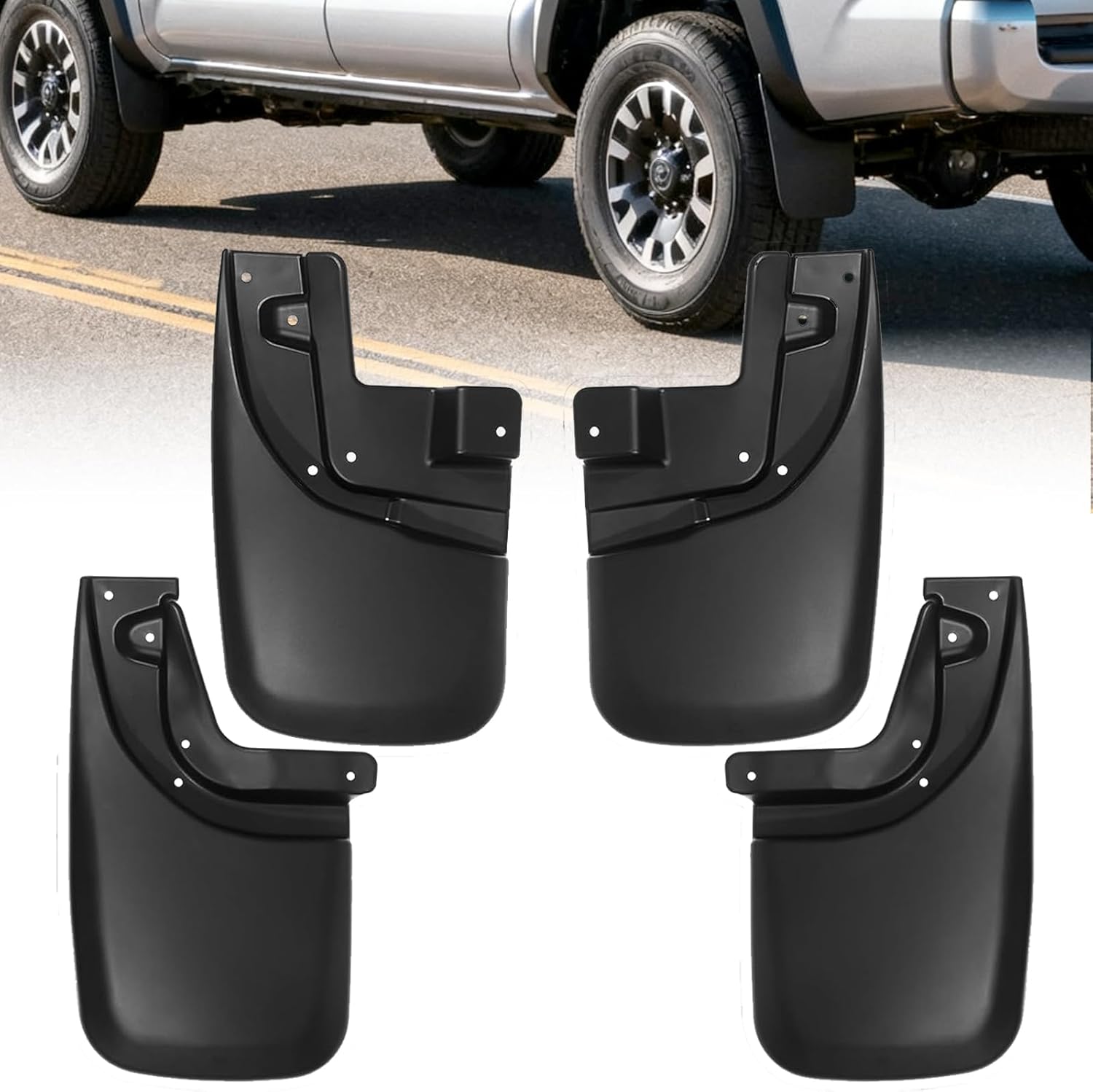 Mud Flaps for Toyota Tacoma with Fender Flares，Complete Front & Rear Splash Guards Set (2005-2015)