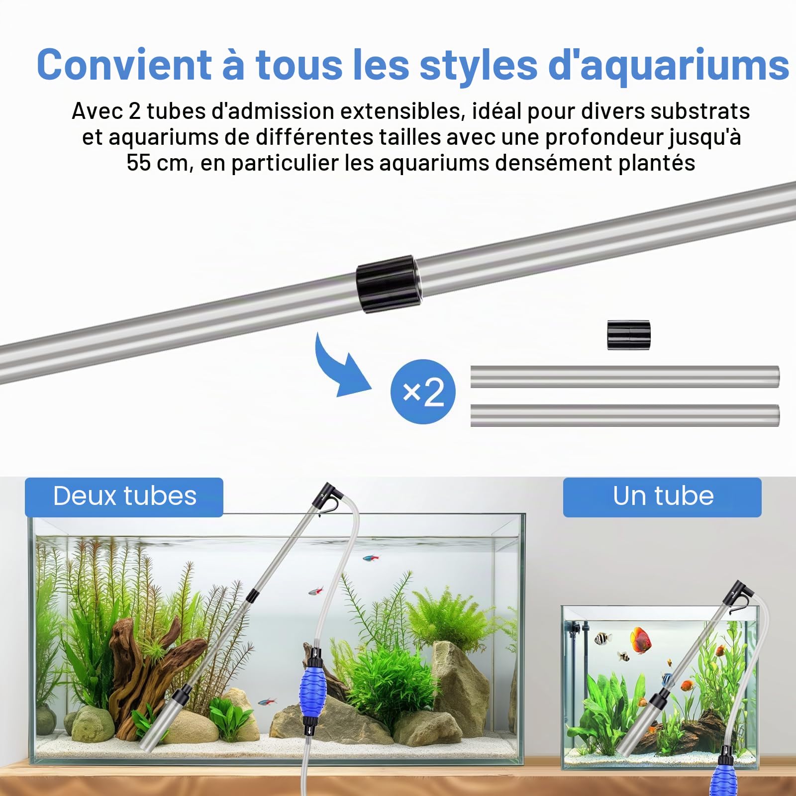 fishkeeper Aquarium Changer l'eau, Filtre de Sable de Nettoyage d'aquarium, réservoir de Poissons Kit de Nettoyage de Gravier d'aquarium avec débit d'eau réglable pour Le Nettoyage du Sable