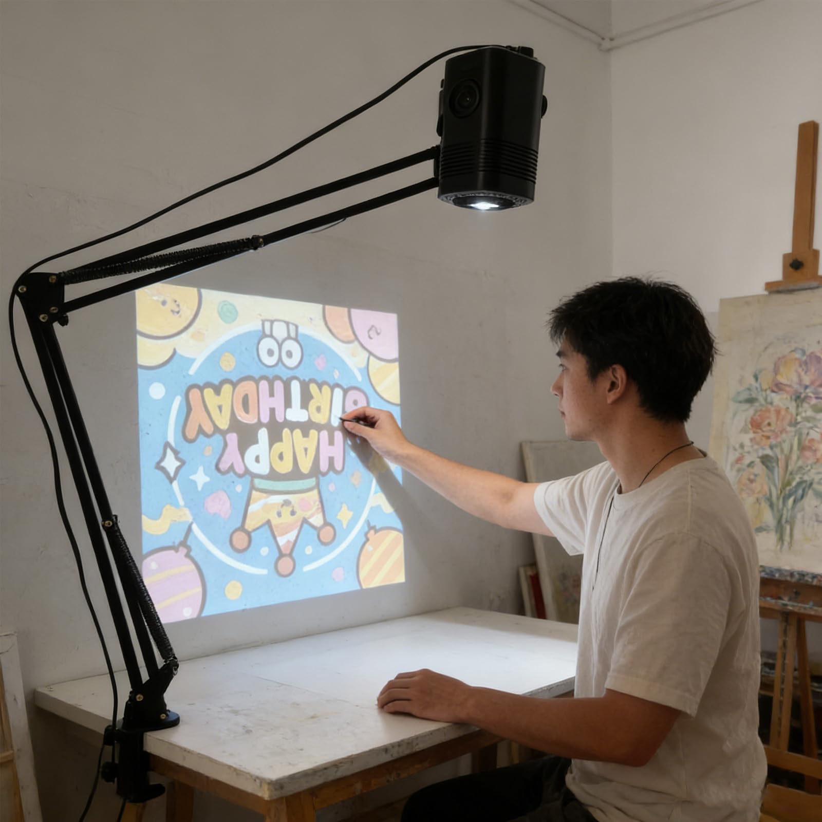 Proiettore di tracciamento wireless per artisti e principianti, strumento di disegno portatile con supporto per tela e arte da parete