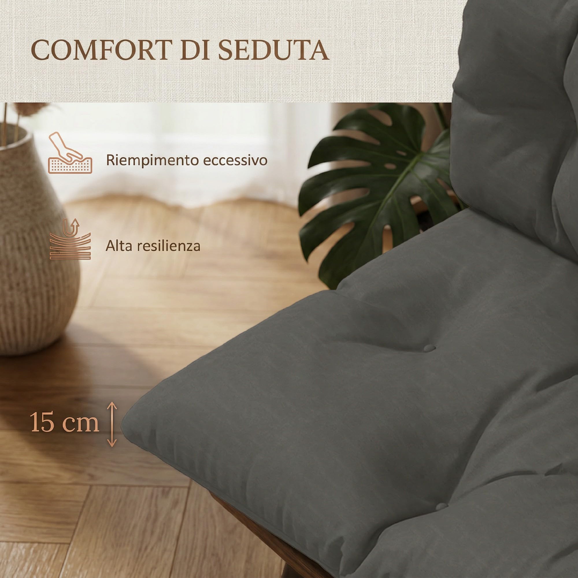 Outsunny Cuscini per Pallet da Giardino 3 Pezzi, Imbottitura Spessa, Poliestere, Grigio Carbone