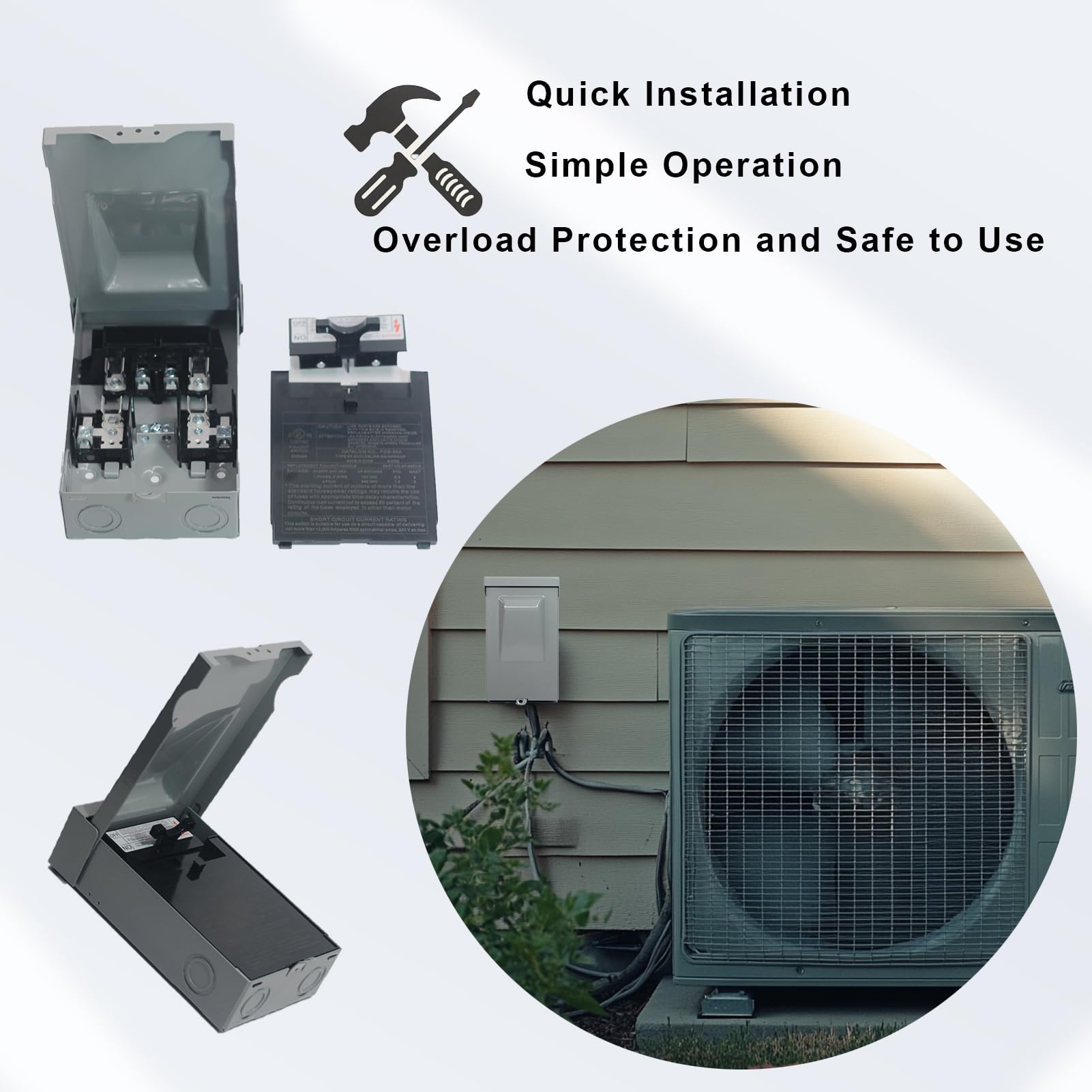 Niebezpiecznikowa metalowa skrzynka rozłączająca AC, 120/240 VAC, 60 A, homologacja UL do systemów HVAC/solarnych/urządzeń basenowych