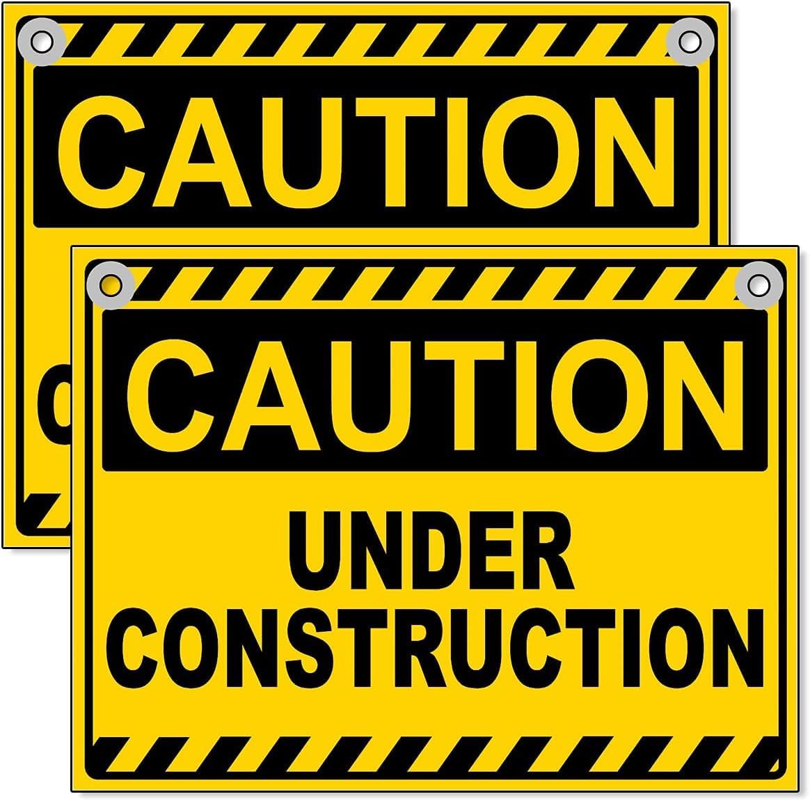 DIMARONGTON 2 PC Under Construction Sign - 12 x 8 Coroplast Caution Area Under Construction Signs with Grommets - Work Zone Signs Caution Construction Zone Sign