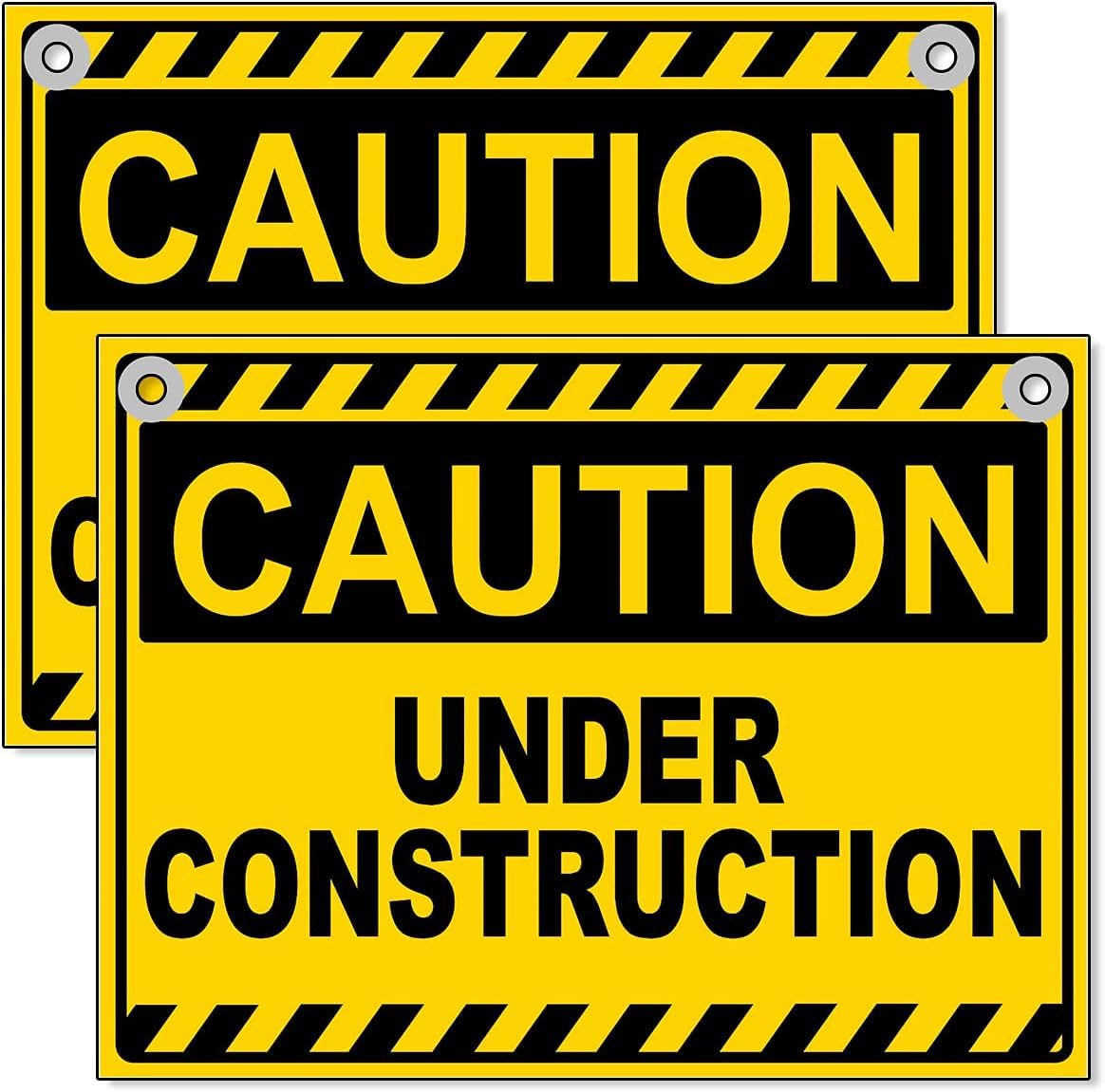 Photo 1 of 2 PC Under Construction Sign, 8x12 Coroplast Caution Construction Signs for Jobsites with Grommets