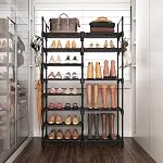 ROJASOP Organisateur de chaussures, 8-Tier Rack de chaussures en métal pour garage d'entrée, 26-32 paires plateau de rangement de chaussures Tall 15 Crochets, grand pied de chaussure empilable