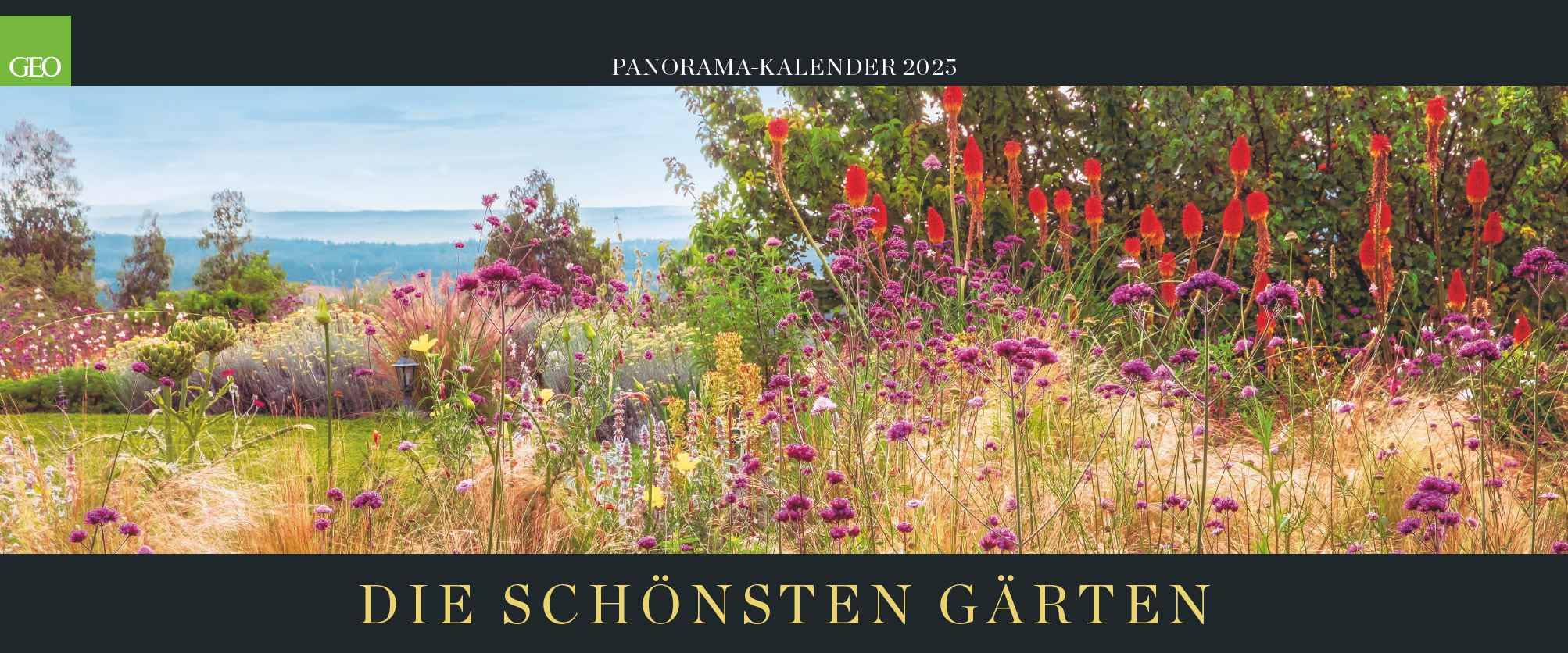 GEO Panorama 2025 - Calendario da parete con paesaggi da giardino, extra largo, 120 x 50 cm