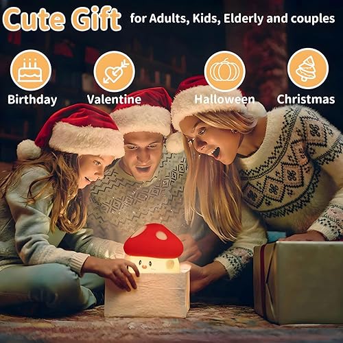 Miniatura 6 de Lámpara de silicona con forma de hongo, bonita luz nocturna de hongo con temporizador, luz regulable y blanda para la guardería del bebé, luz