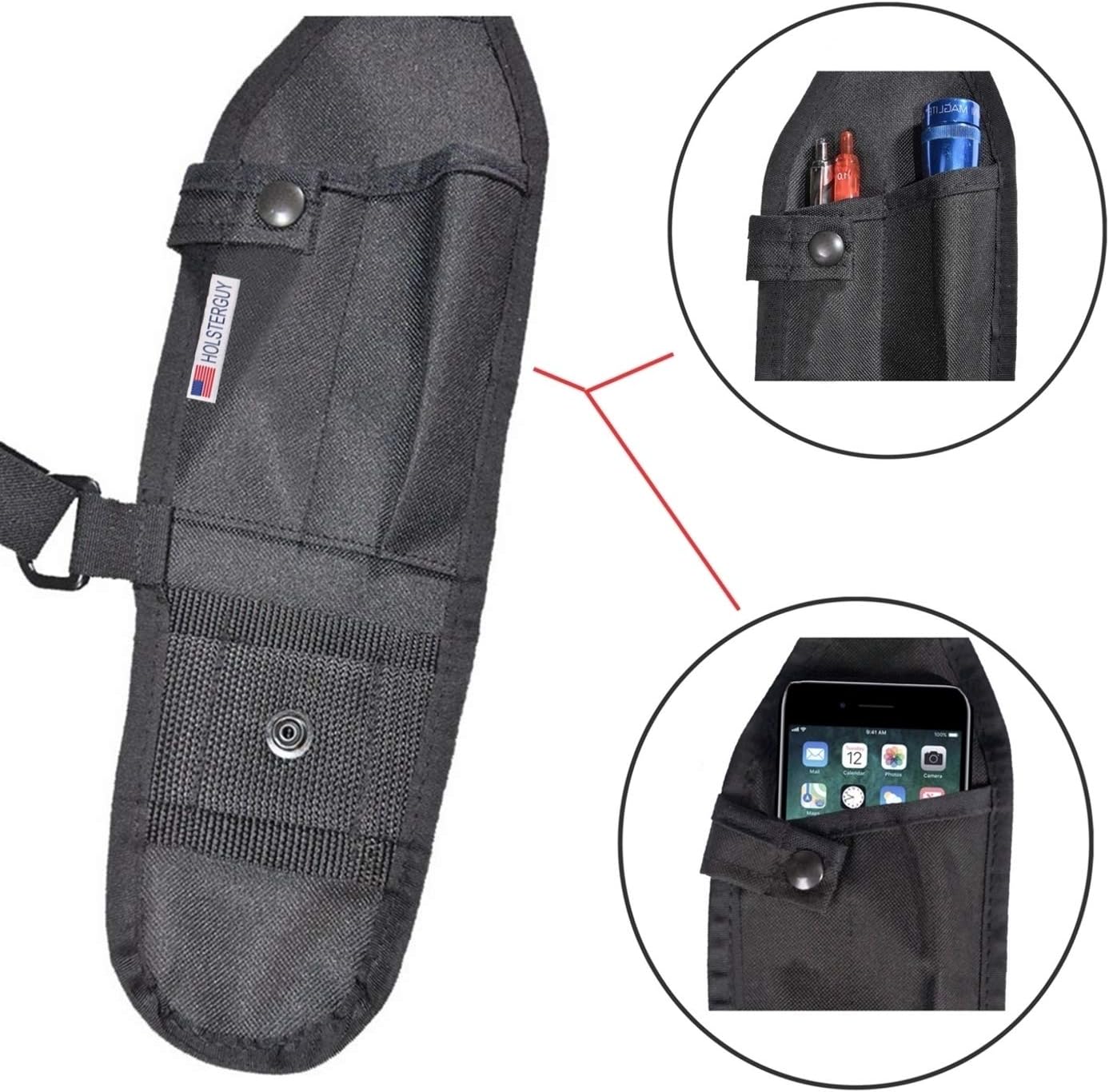 USH-300L Universal Left Side Radio Shoulder Holster Chest Harness with an Adjustable Radio Pouch fits all Motorola ICOM Vertex Two Way Radios from 4-3/4' up to 9" tall. Made in The USA