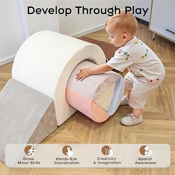 BanaSuper Kids Soft Play Set, Foam Climbing Blocks, Beige Blue Pink | EN71 Certified, Soft Play Blocks, Toddler Indoor Soft Playground, Sensory Motor Skills, Montessori Activity Toys, Ideal Gifts