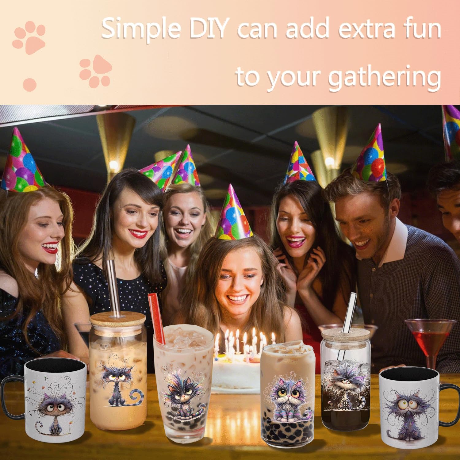 UV DTF Cup Wrap - 12 Sheets Frazzled Cat Cup Wrap Decals - Removable - DIY UV DTF Tumbler Wraps for Mug Cups, Trendy Aesthetic Designs for Teens Adults