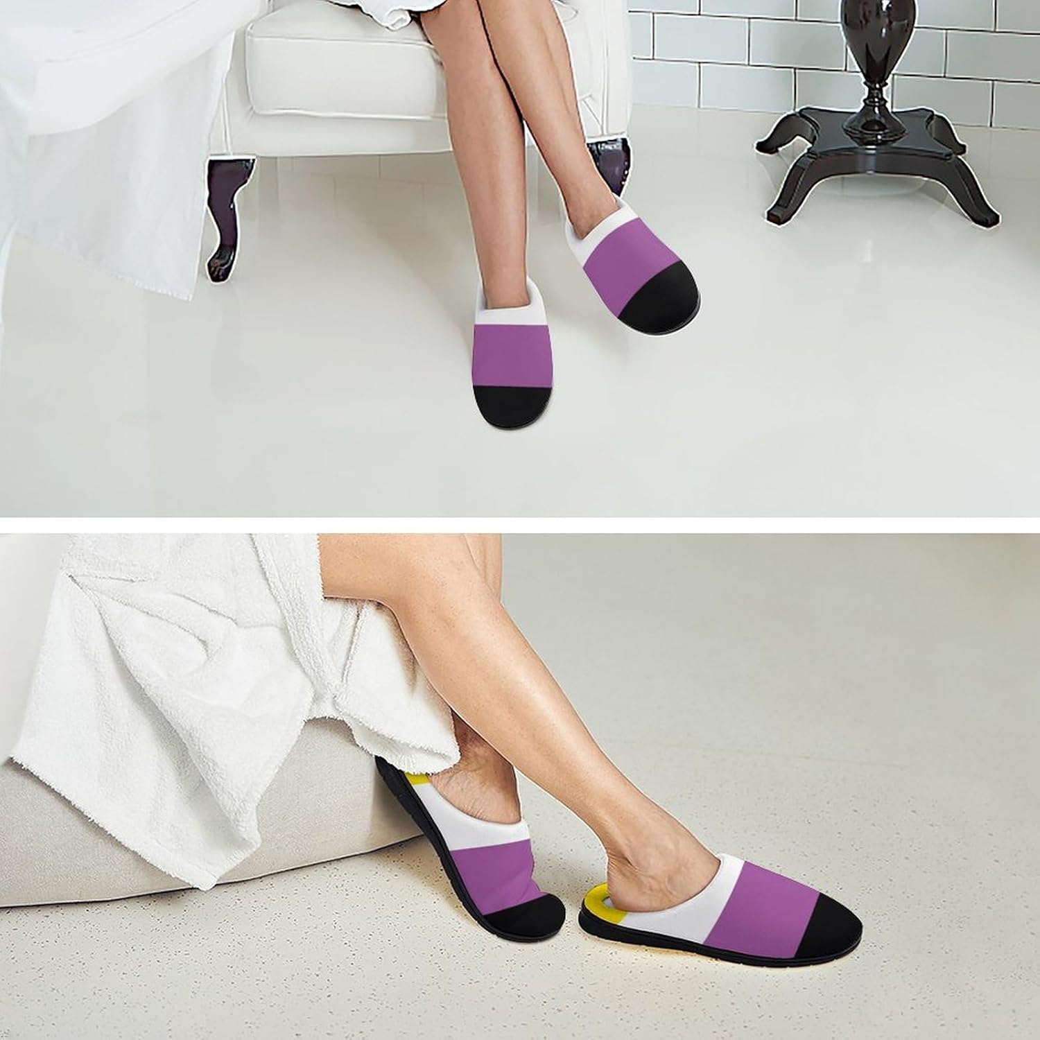 Non-Binary Community Flag Women's House Slippers Memory Foam Warm Shoes Spa Rubber Sole Indoor Outdoor